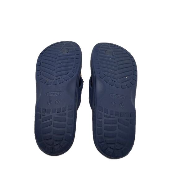 Crocs Blue Slides Flip Flops w/ Jibbitz Men's 6 Womans 8 - Picture 3 of 3